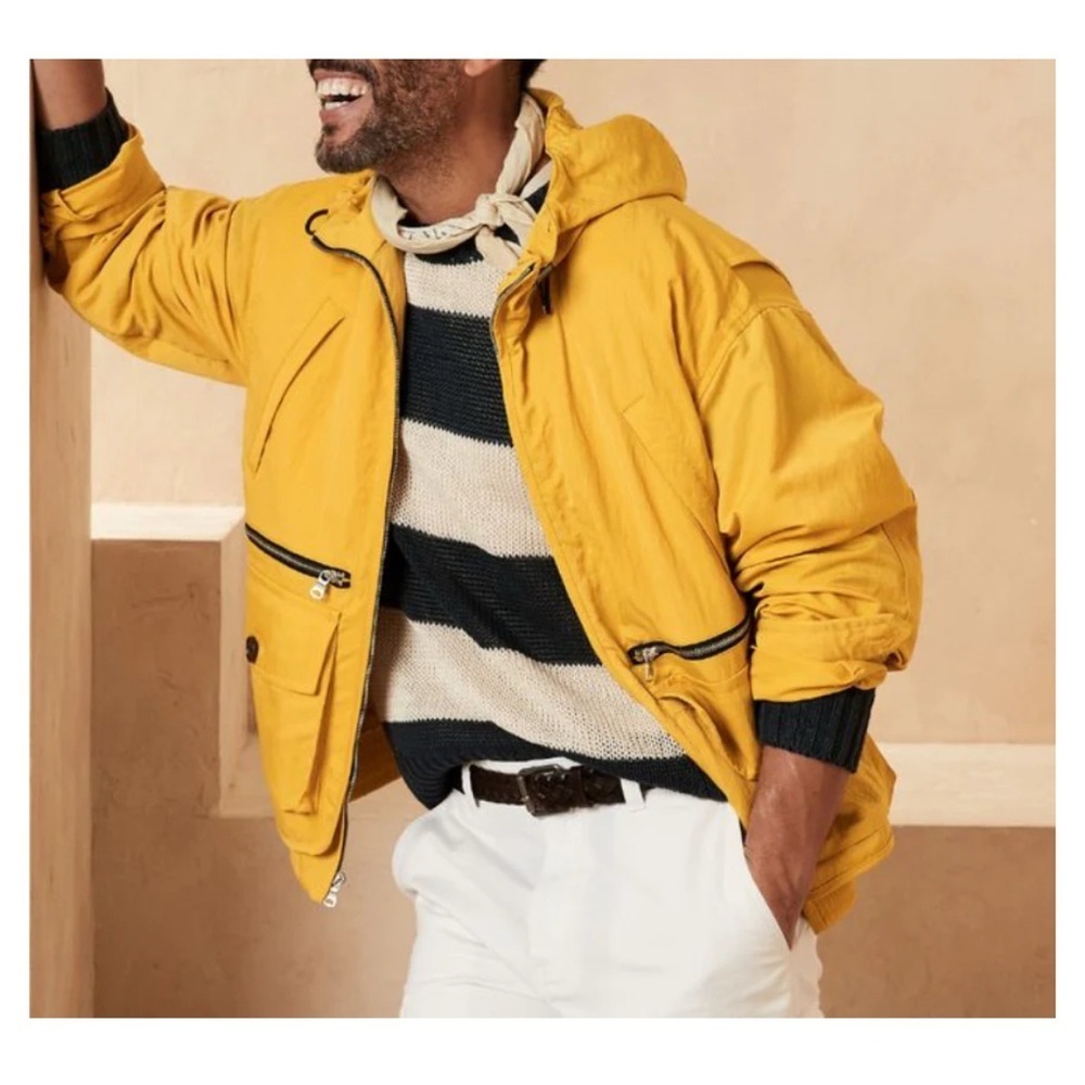 Banana Republic Hooded Fishing Wading Jacket Mens Large Yellow Utility Pockets